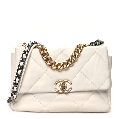 Chanel Lambskin Quilted Large Chanel 19 Flap White 1 of 13
