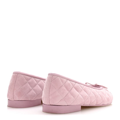 Chanel Suede Kidskin Quilted Cap Toe CC Ballerina Flats 38.5 Light Pink 4 of 9