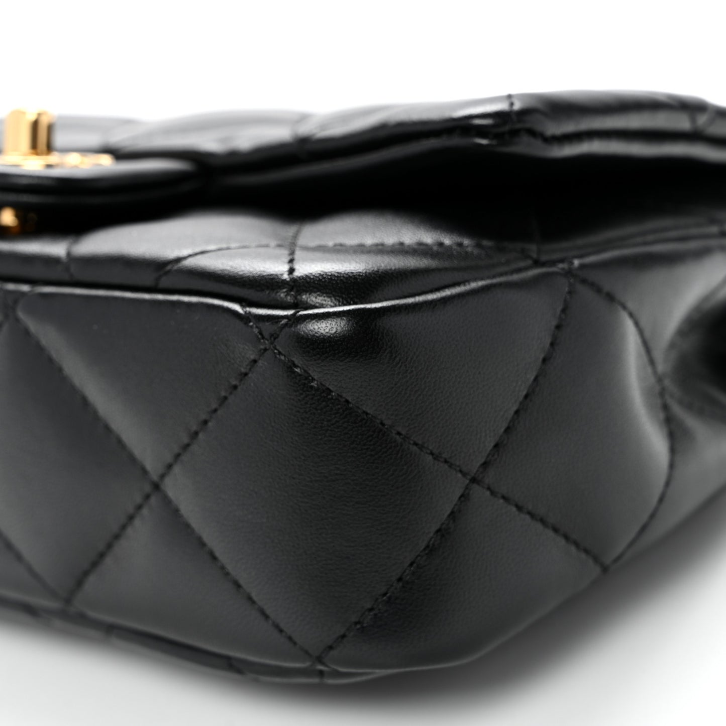 Lambskin Resin Quilted Top Handle Flap Black