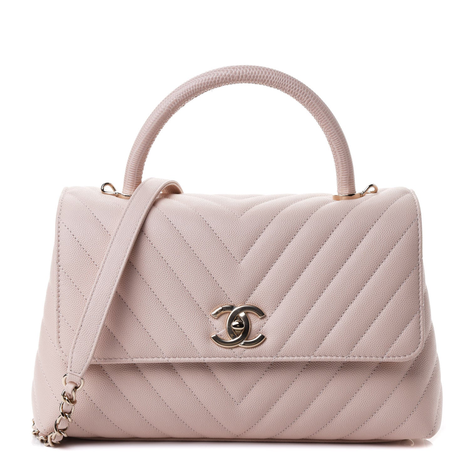 Chanel Caviar Lizard Embossed Chevron Quilted Small Coco Handle Flap Beige 1 of 4