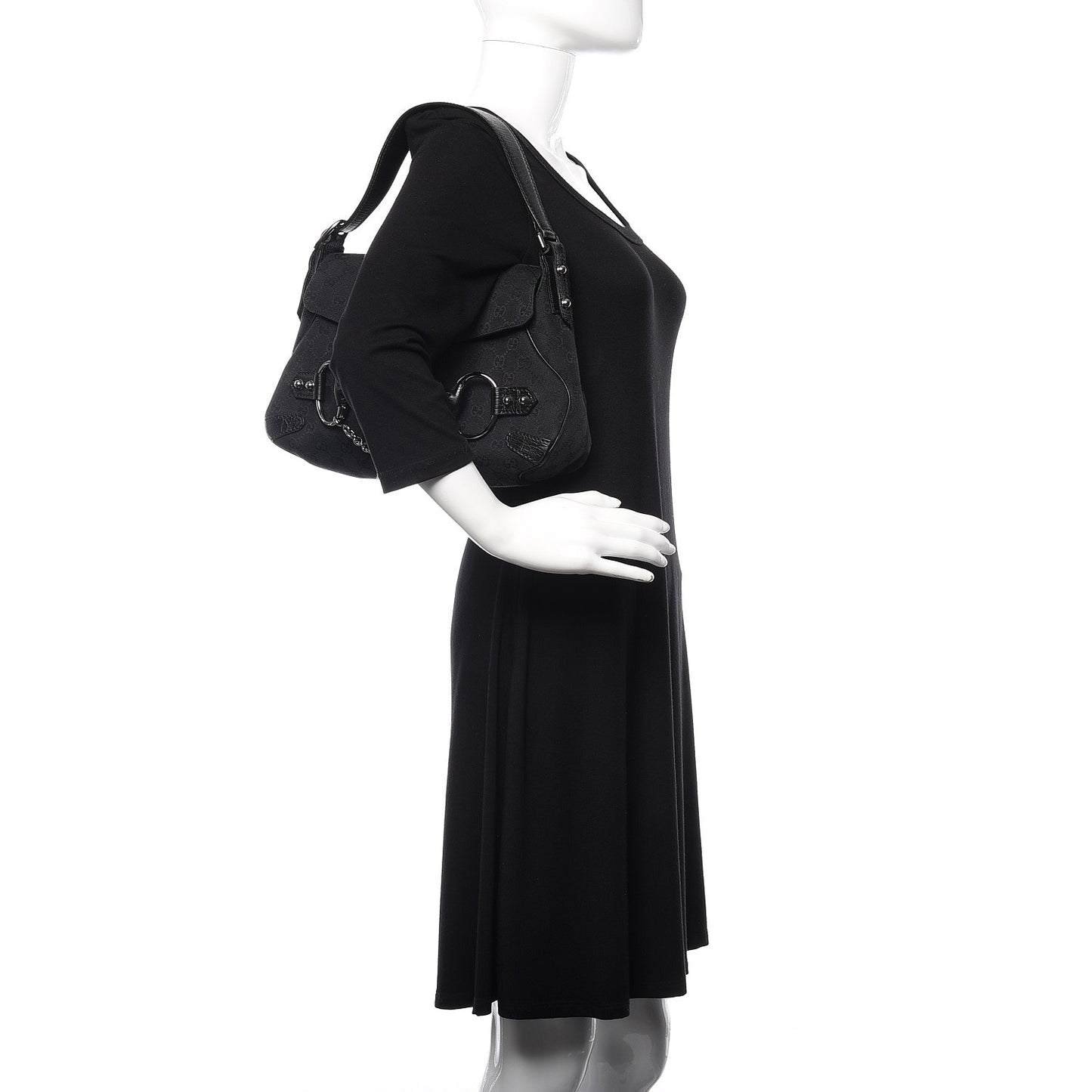 Monogram Horsebit Chain Flap Shoulder Bag Black