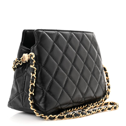Chanel Shiny Crumpled Calfskin Quilted Clutch With Chain Black 3 of 11