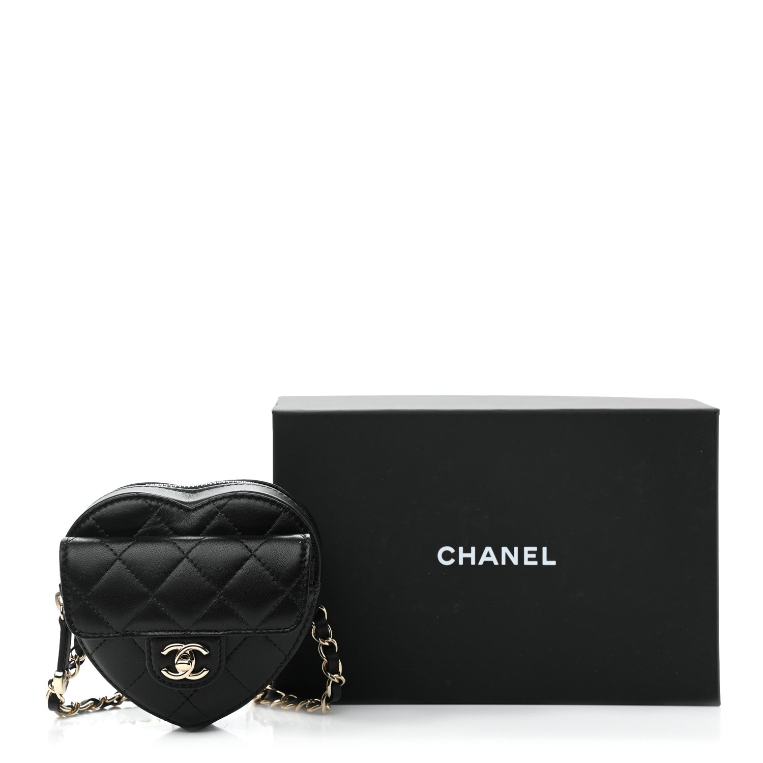 Chanel Lambskin Quilted CC In Love Heart Waist Belt Bag With Chain Black 11 of 11