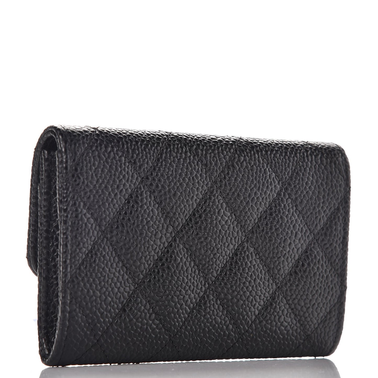 Caviar Quilted Flap Card Holder Black