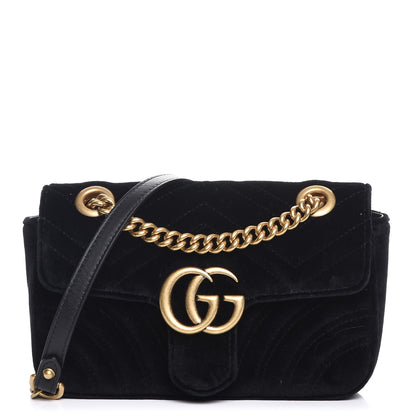 Gucci Velvet Matelasse Mini GG Marmont Shoulder Bag Black 1 of 7