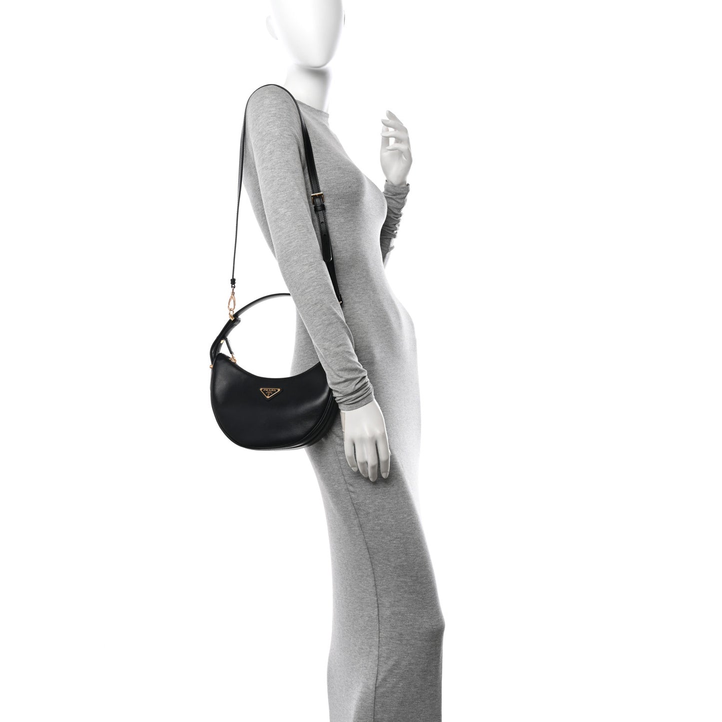 Soft Calfskin Arque Shoulder Bag Black