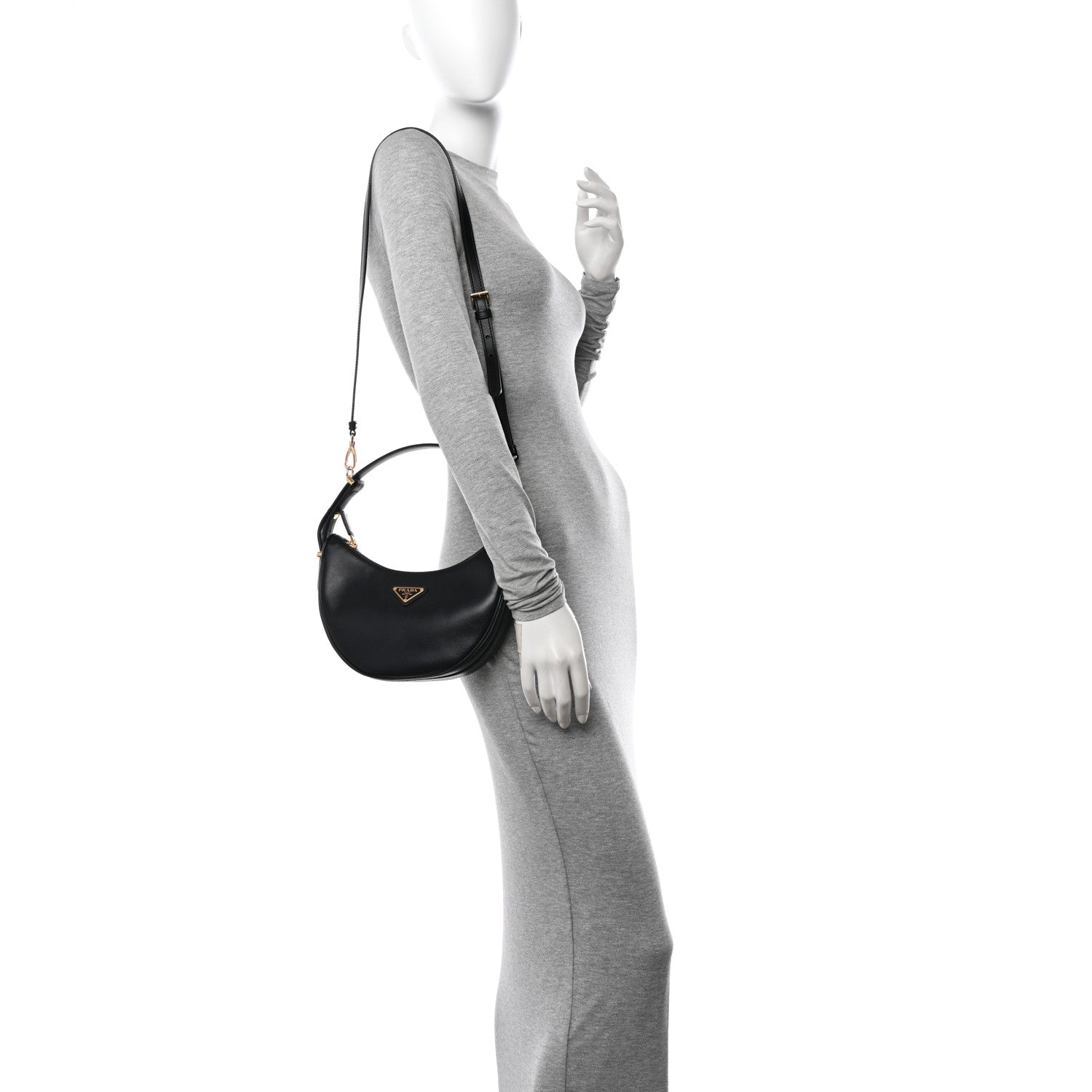 Prada Soft Calfskin Arque Shoulder Bag Black 2 of 9