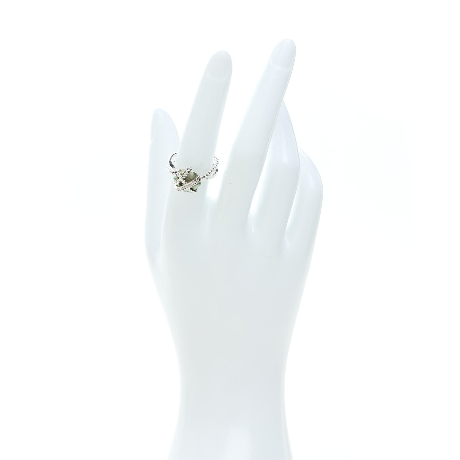 David Yurman Sterling Silver Diamond Prasiolite 10mm Cable Wrap Ring 54 7 2 of 5