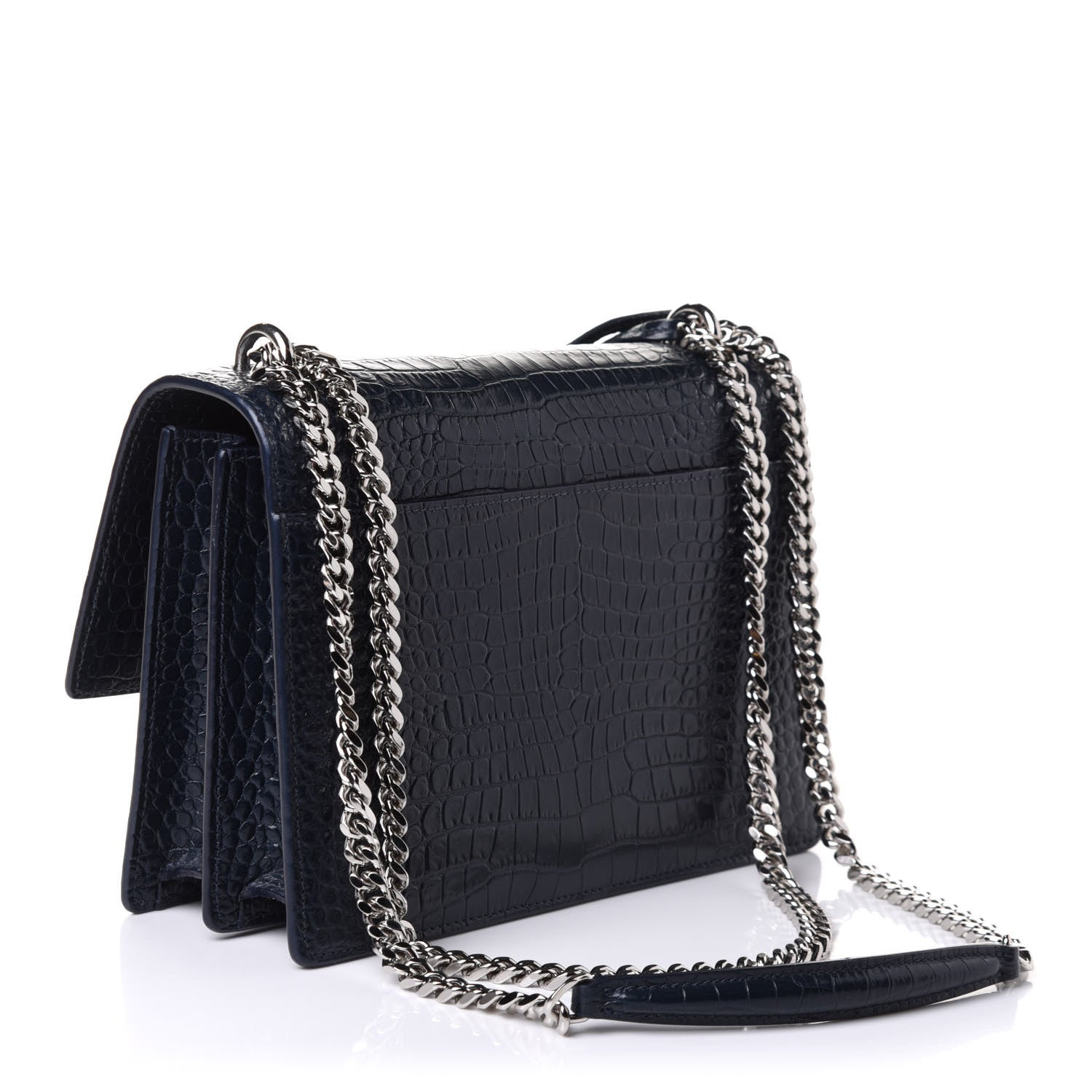 Saint Laurent Calfskin Crocodile Embossed Medium Monogram Sunset Navy 3 of 10