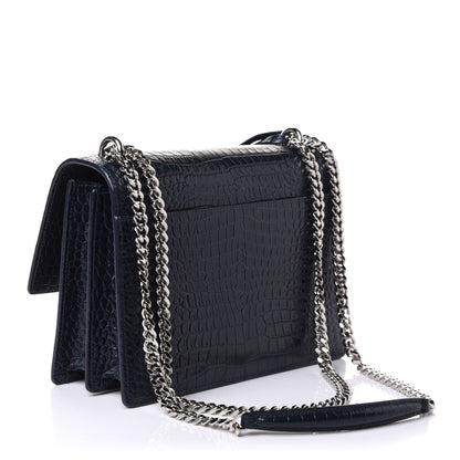 Saint Laurent Calfskin Crocodile Embossed Medium Monogram Sunset Navy 3 of 10