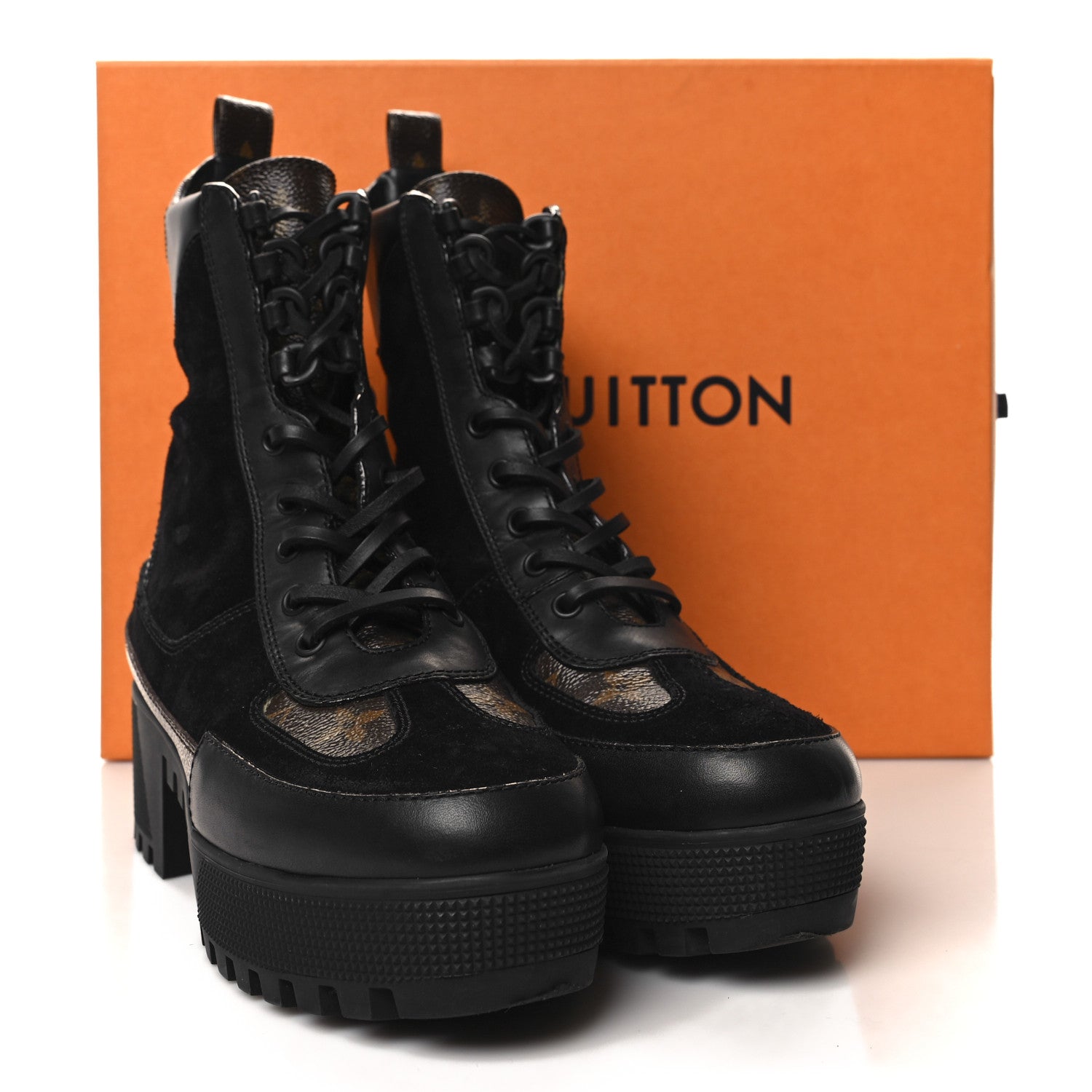 Louis Vuitton Suede Calfskin Monogram Laureate Platform Desert Boots 37.5 Black 9 of 9