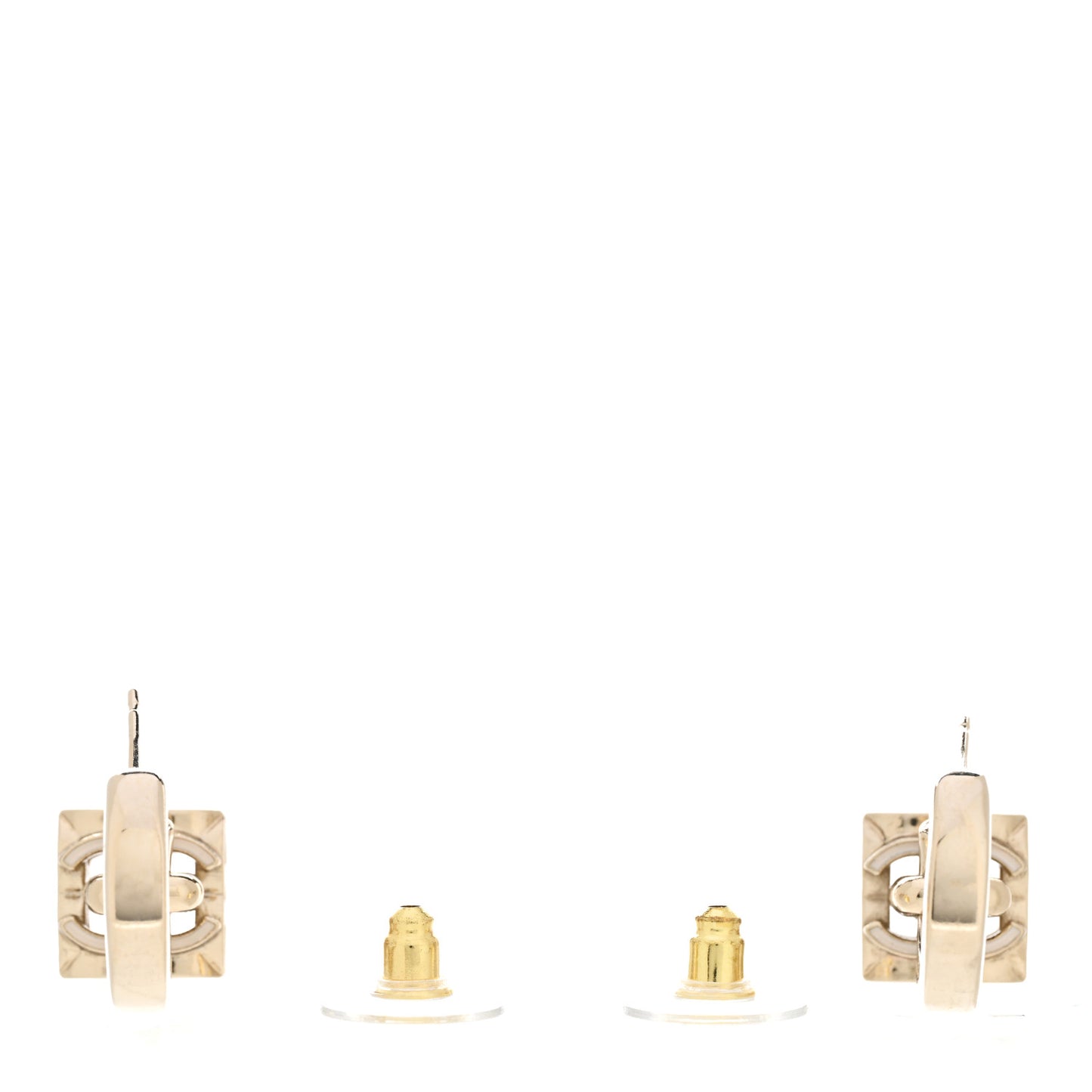 Enamel CC Cube Drop Earrings Gold White