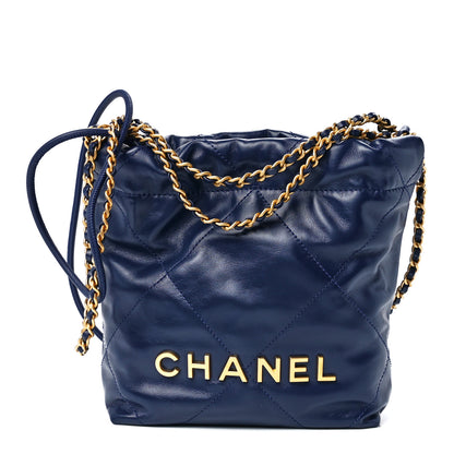 Chanel Shiny Calfskin Quilted Mini Chanel 22 Navy Blue 1 of 12