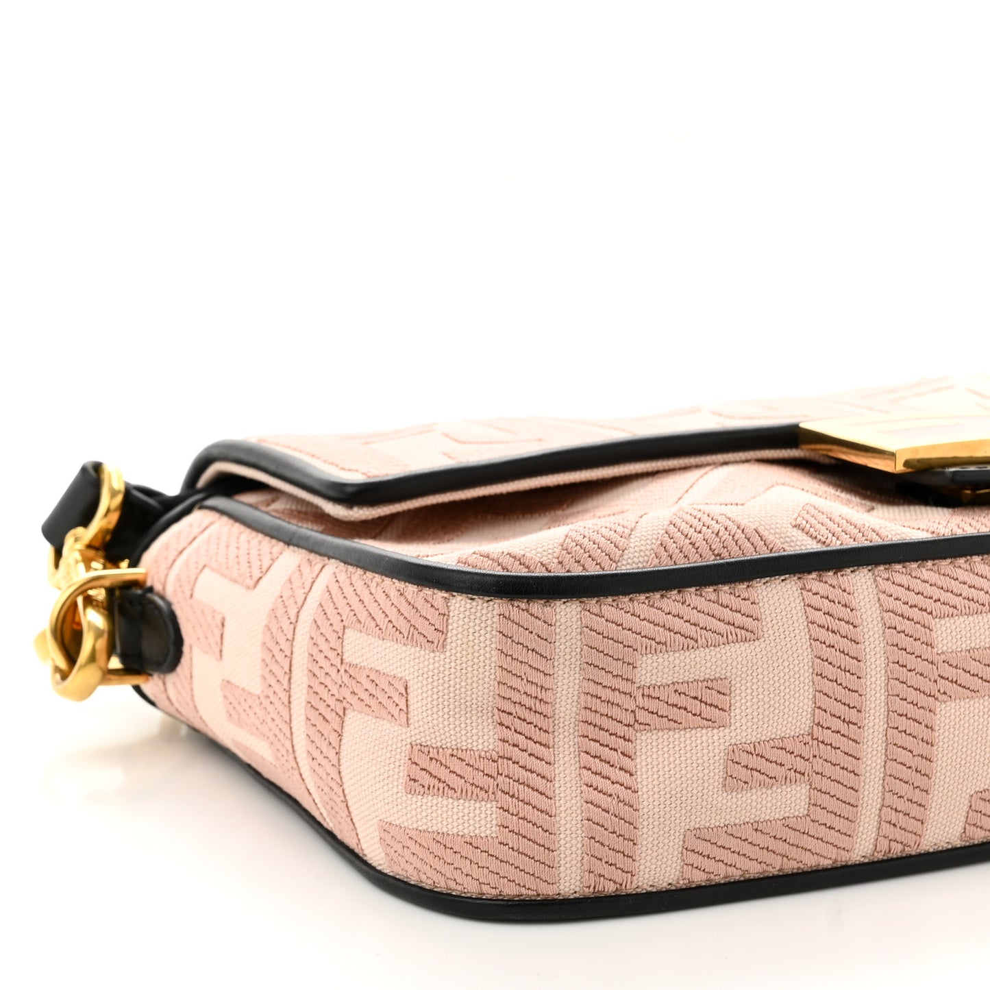 Canvas Vitello King FF Embroidered Baguette Rosa Quarzo Black