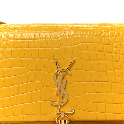 Saint Laurent Calfskin Crocodile Embossed Kate Monogram Tassel Chain Wallet Saffron 7 of 9