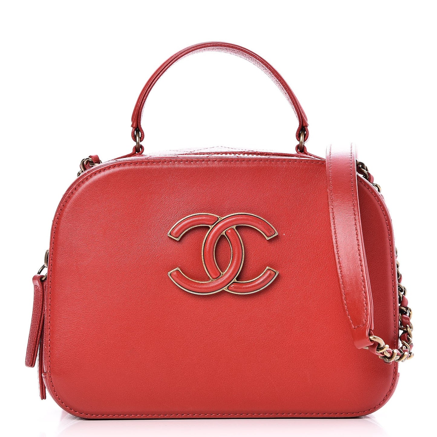 Shiny Calfskin Goatskin Quilted Small Coco Curve Vanity Red