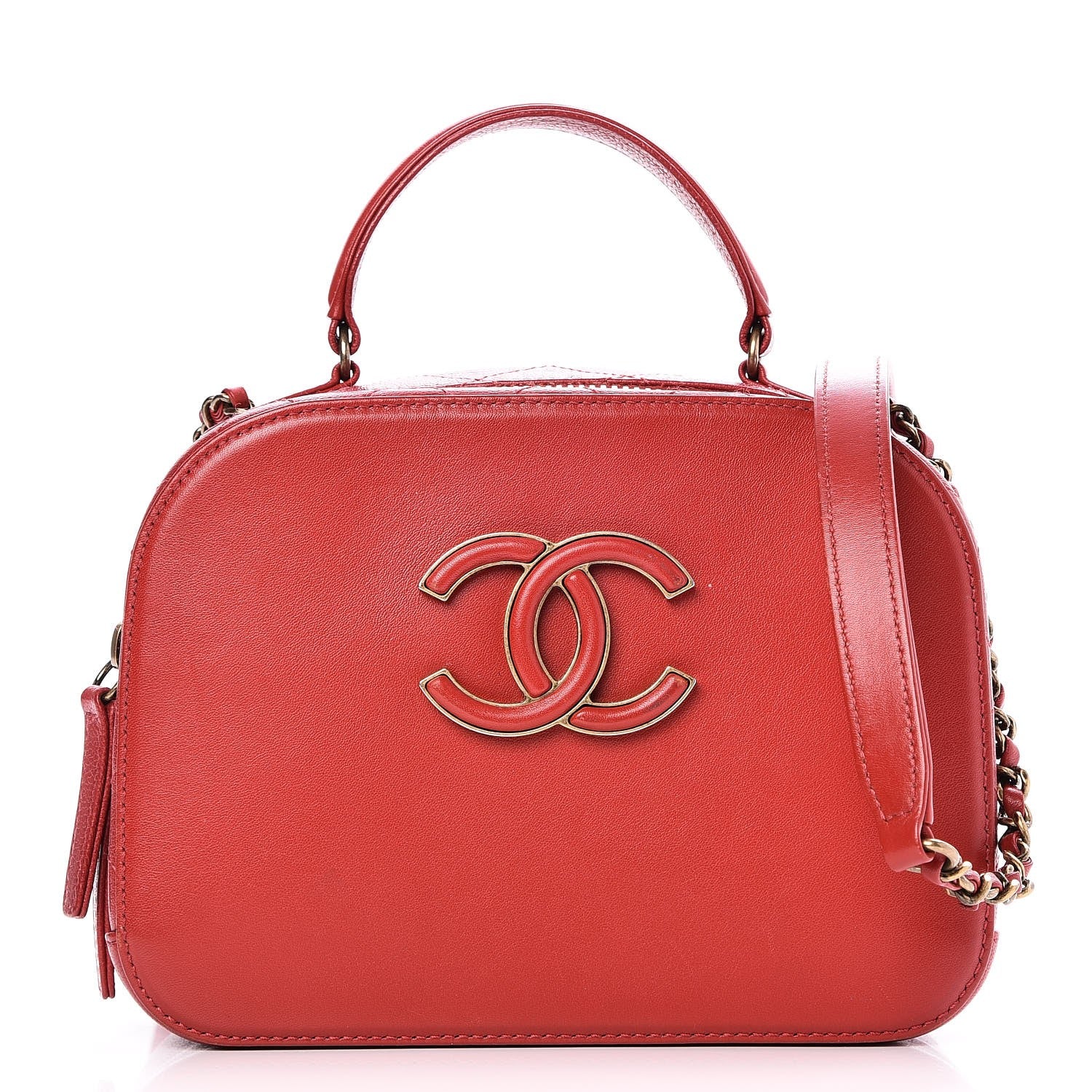 Chanel Shiny Calfskin Goatskin Quilted Small Coco Curve Vanity Red 1 of 8