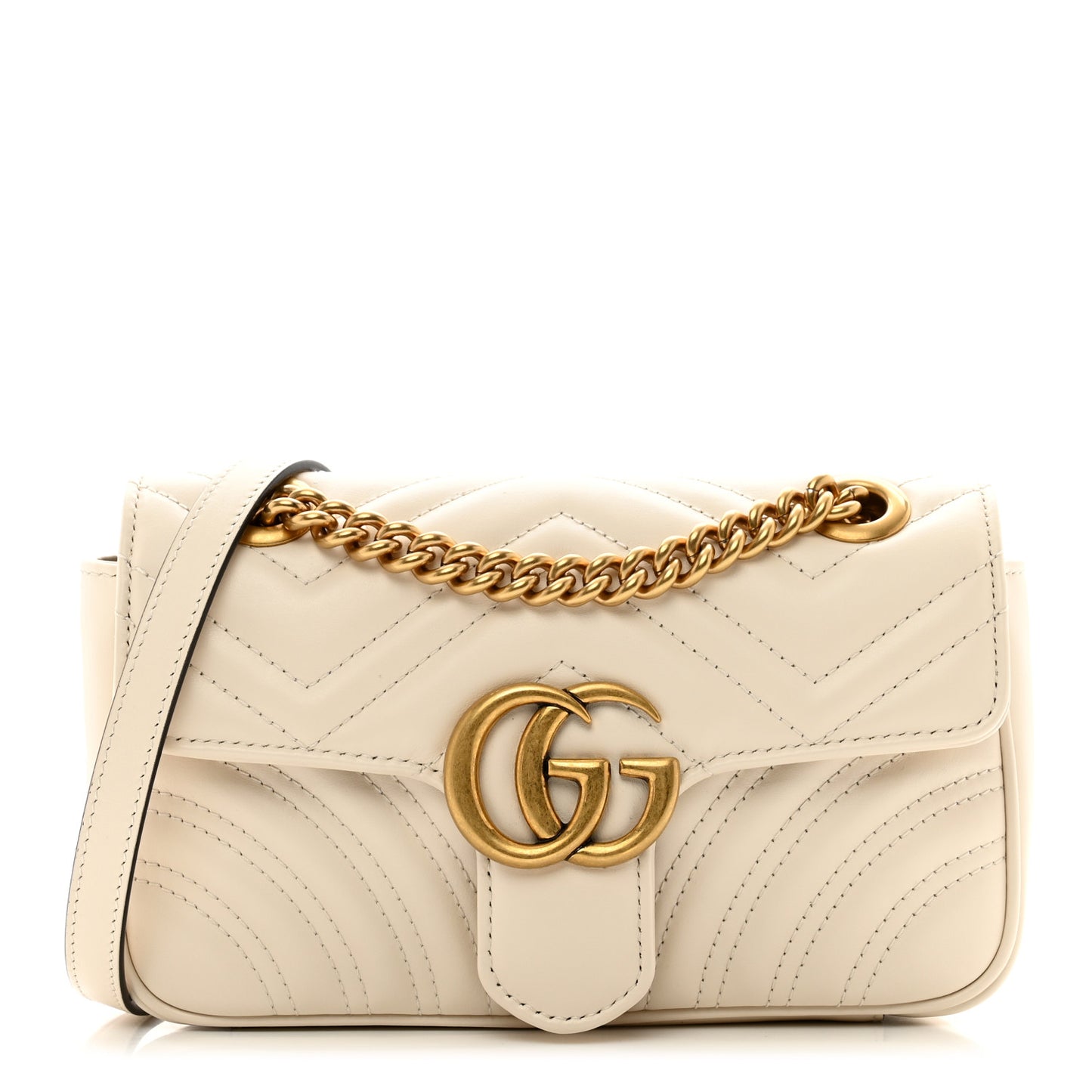 Calfskin Matelasse Mini GG Marmont Shoulder Bag White
