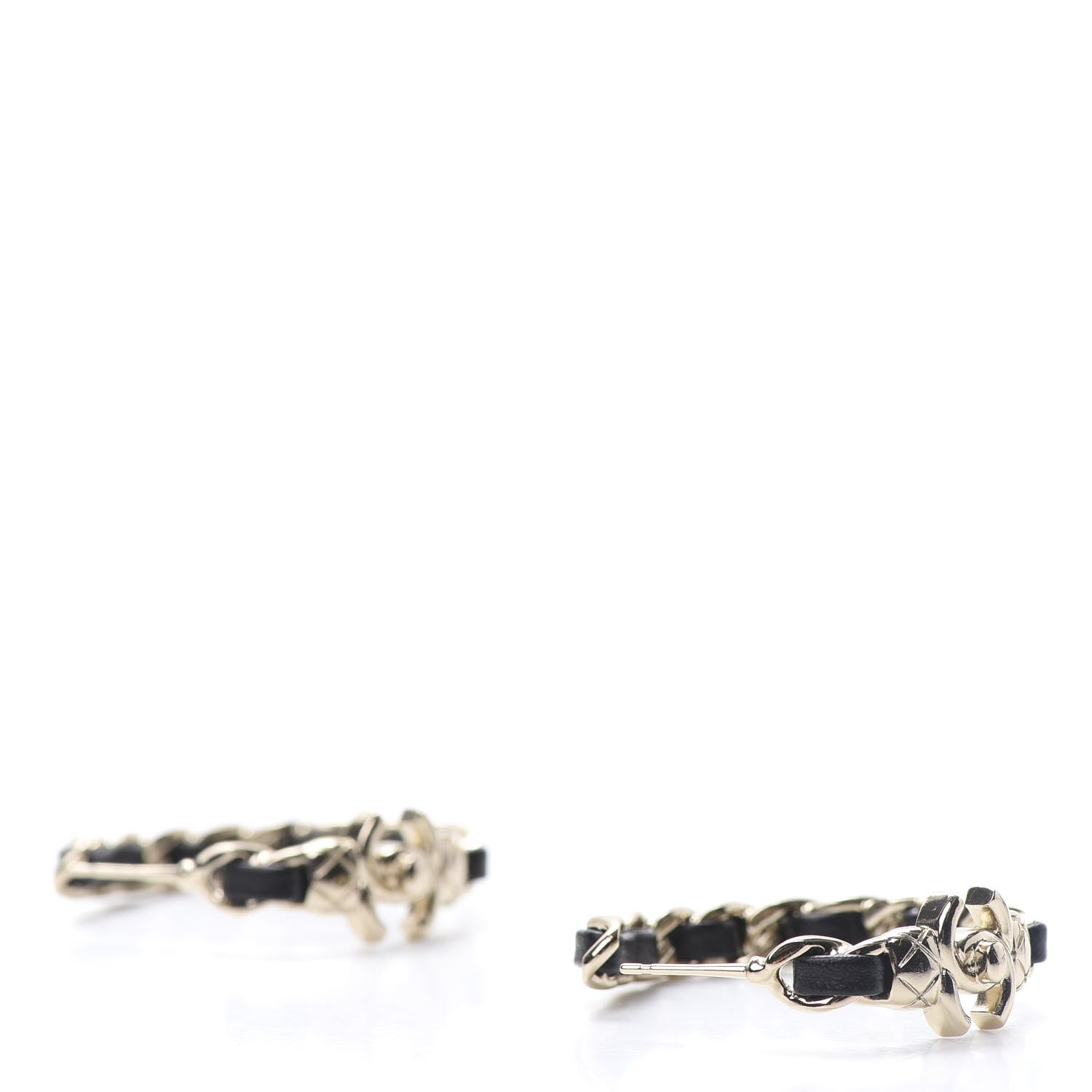 Chanel Lambskin CC Turnlock Chain Hoop Earrings Gold Black 3 of 4