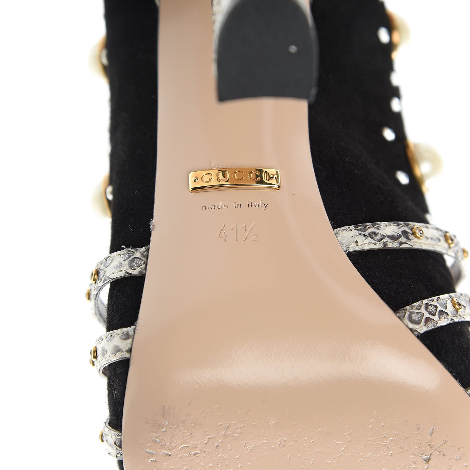 Gucci Suede Snakeskin Pearl Studded Ofelia Pumps 41.5 Black 9 of 12