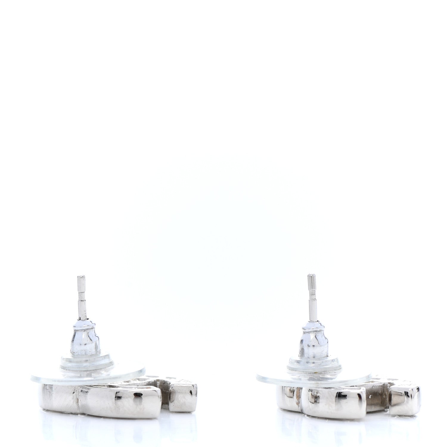 Chanel Baguette Crystal CC Earrings Silver Grey 3 of 5