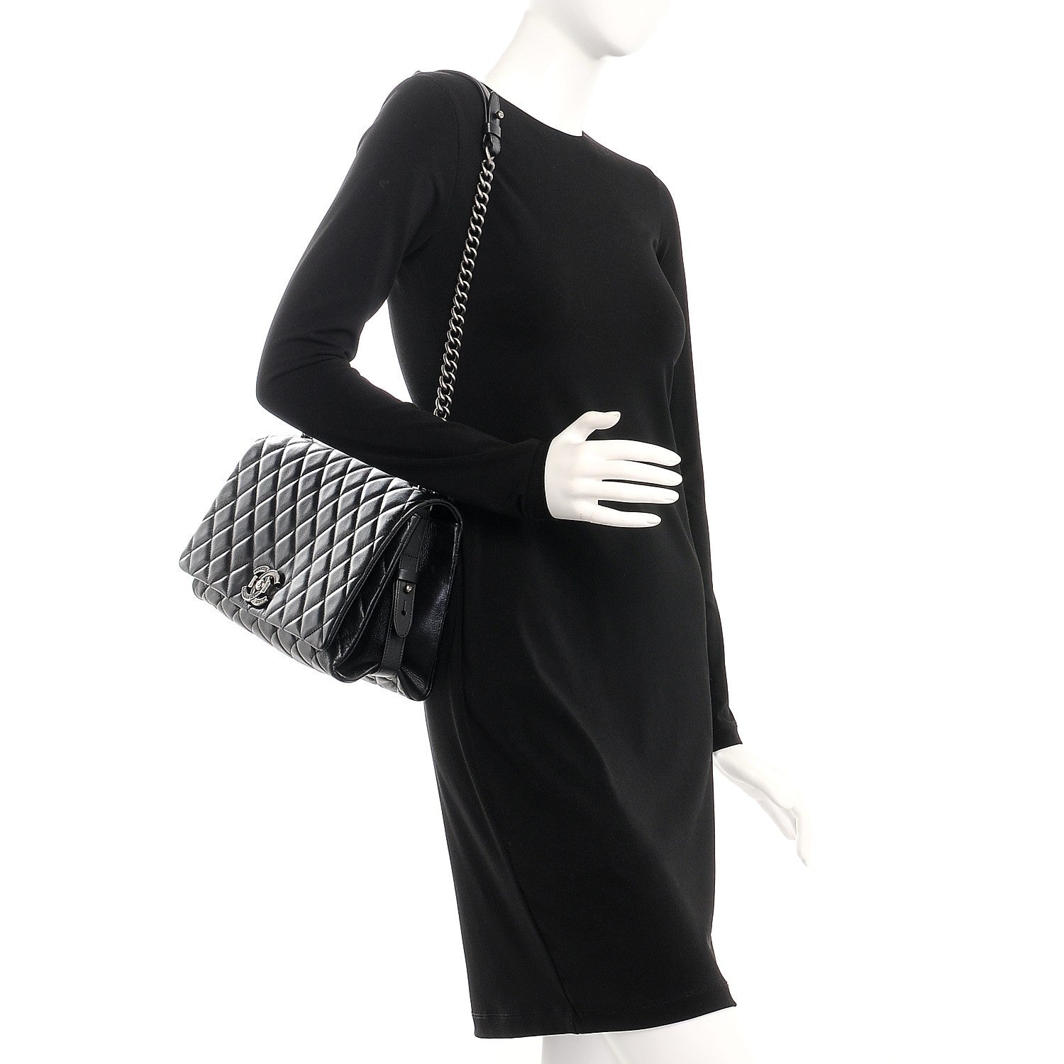 Chanel Metallic Goatskin Quilted Large City Rock Flap Black 2 of 8