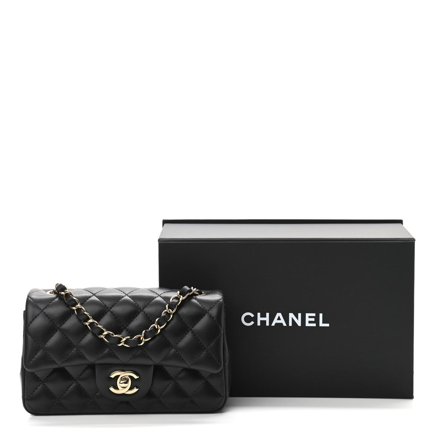 Lambskin Quilted Mini Rectangular Flap Black