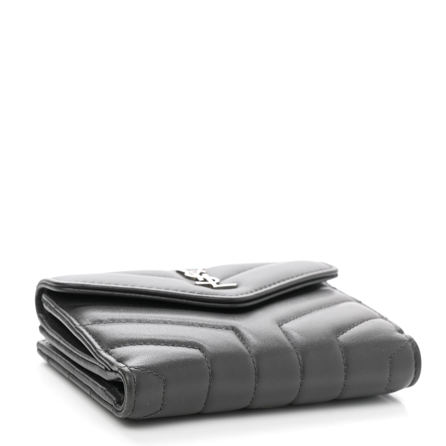 Saint Laurent Lambskin Y Quilted Monogram Compact Loulou Wallet Asphalt 4 of 9