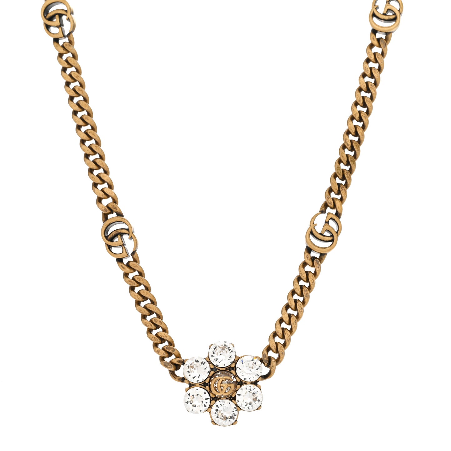 Metal Crystal Double G Necklace Aged Gold