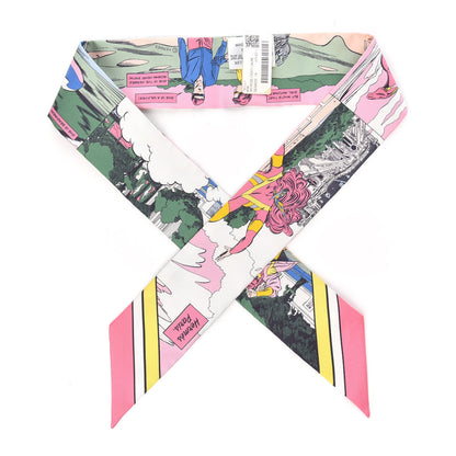 Hermes Silk Wow Twilly Rose Vert Jaune 1 of 4