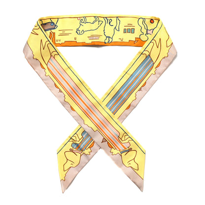 Hermes Silk Les Chiens Parisiens Twilly Jaune Orange Vert 1 of 4