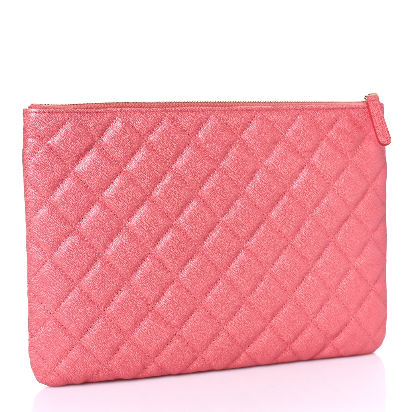Iridescent Caviar Quilted Medium Flap Cosmetic Case Pink