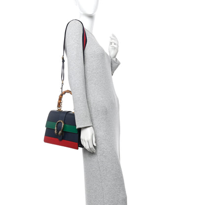 Gucci Moon Calfskin Web Medium Dionysus Bamboo Top Handle Bag Black Bright Evergreen Hibiscus Red 2 of 11