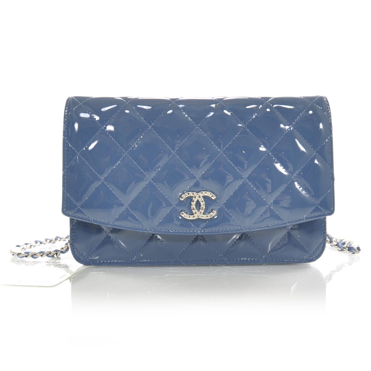 Patent Quilted Brilliant Wallet On Chain WOC Blue 12C