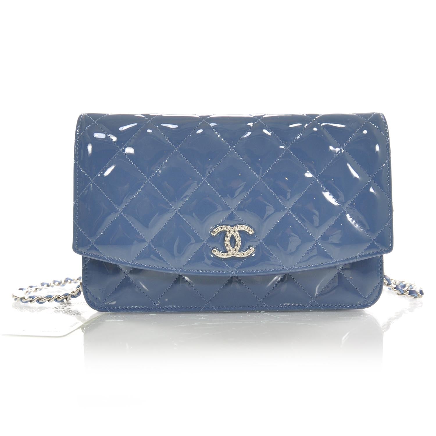 Chanel Patent Quilted Brilliant Wallet On Chain WOC Blue 12C 1 of 9