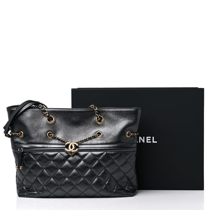 Chanel Metallic Aged Calfskin Quilted Drawstring Shopping Tote Dark Grey 12 of 12