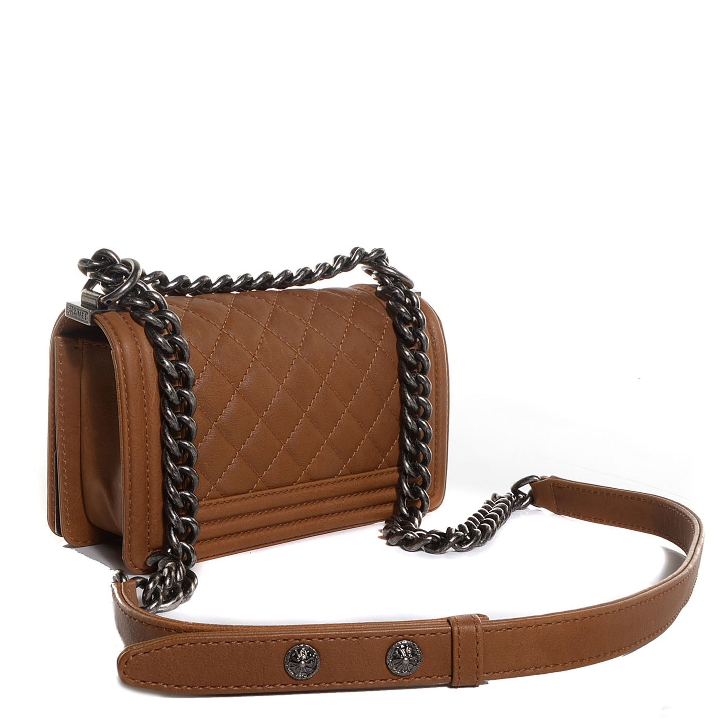 Calfskin Quilted Embellished Metal Small Boy Flap Beige