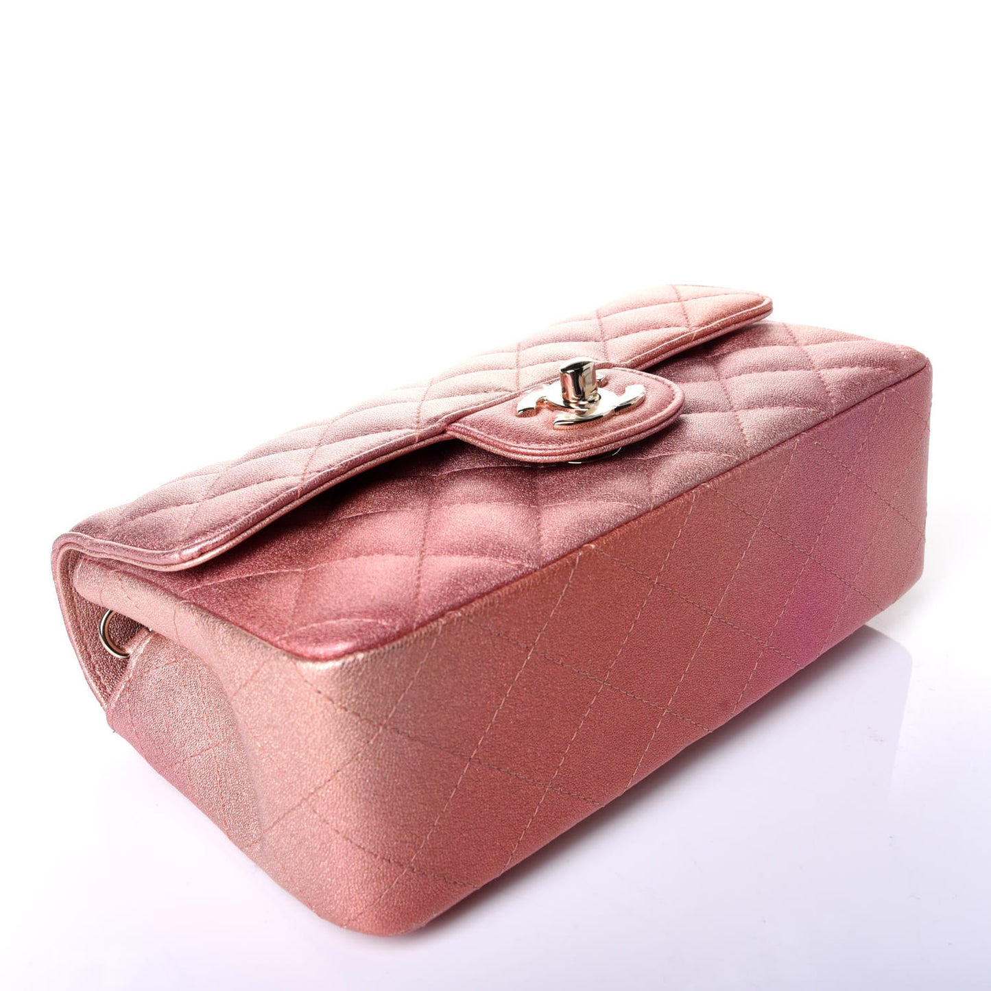 Metallic Lambskin Quilted Ombre Mini Rectangular Flap Pink