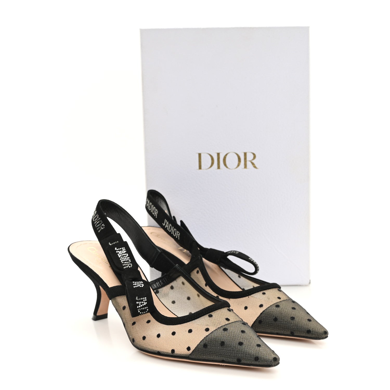 Christian Dior Mesh Plumetis Crystal Suede J'Adior Slingback 65mm Pumps 39.5 Nude Black 10 of 10