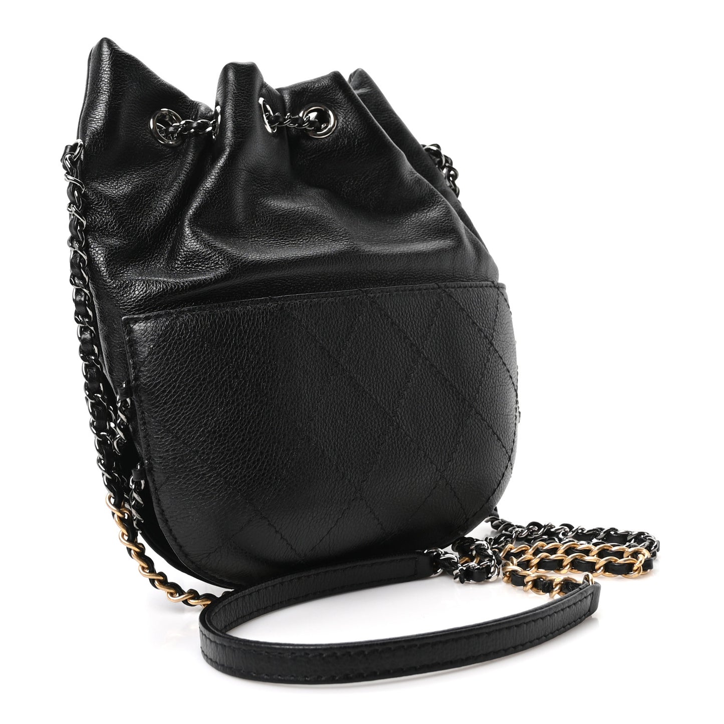 Aged Calfskin Quilted Small Gabrielle Bucket Black