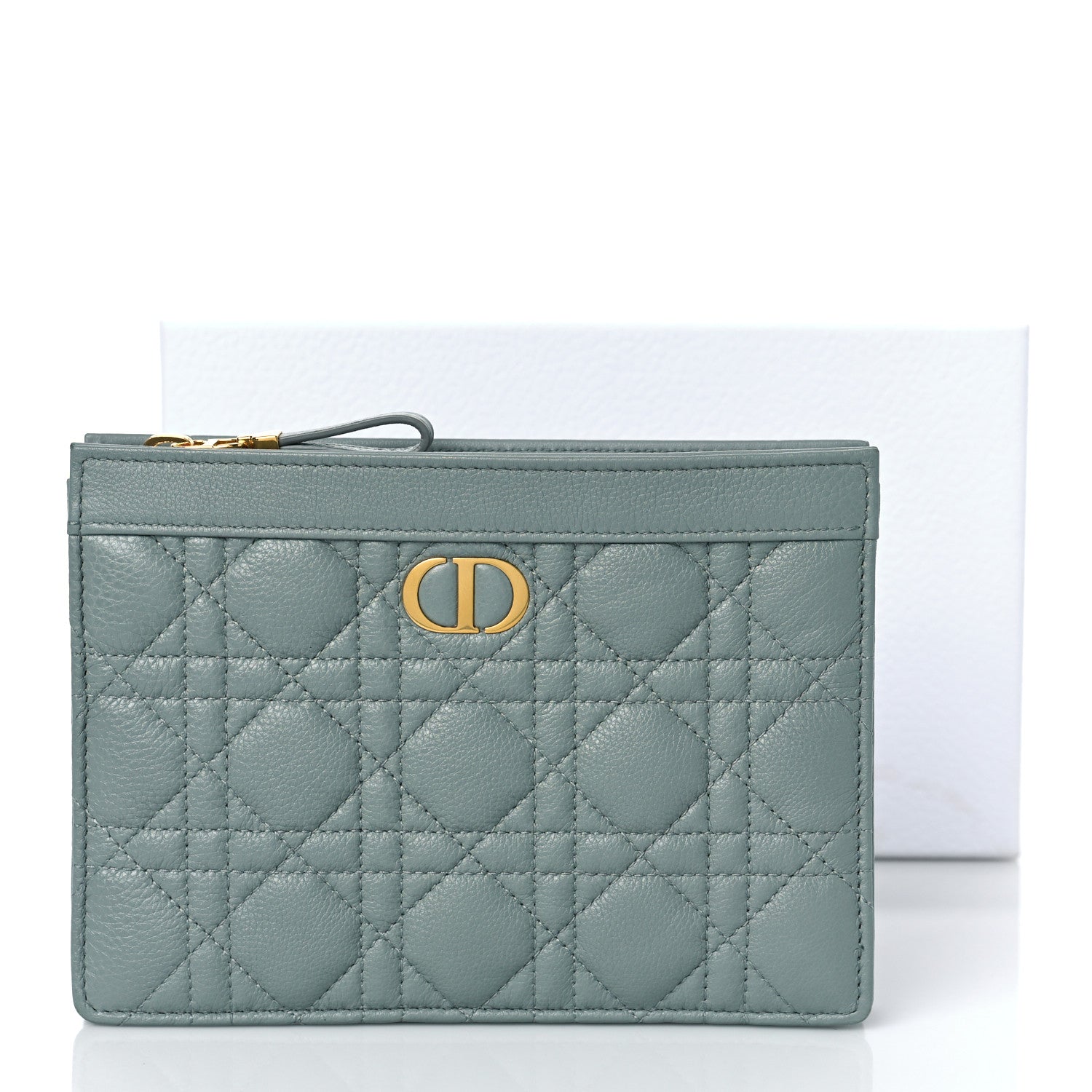 Christian Dior Calfskin Cannage Caro Zipped Pouch With Chain Cloud Blue 9 of 9