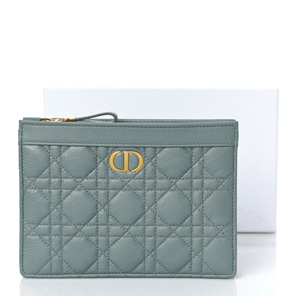 Christian Dior Calfskin Cannage Caro Zipped Pouch With Chain Cloud Blue 9 of 9