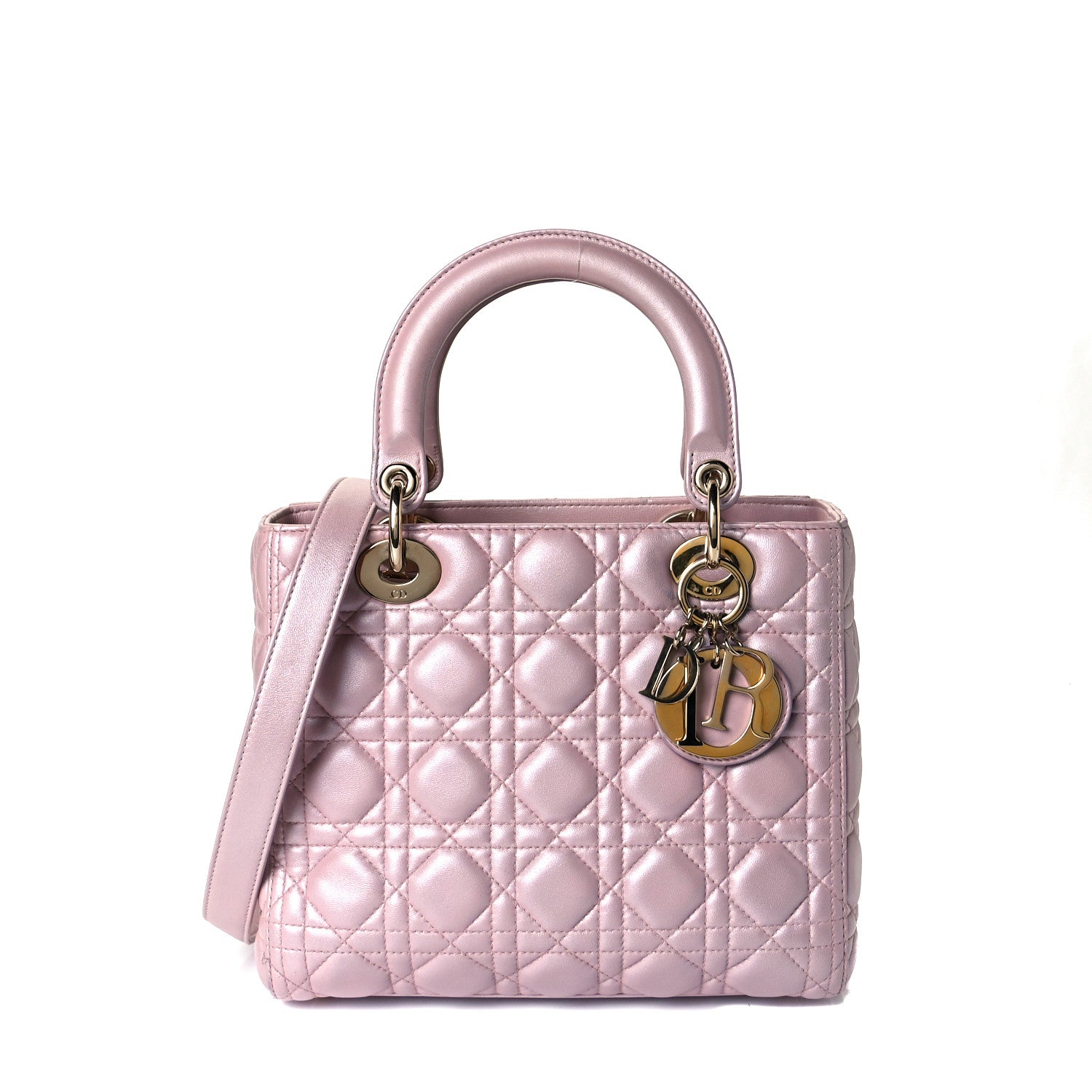 Christian Dior Pearly Lambskin Cannage Medium Lady Dior Lotus 1 of 7