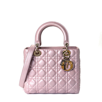Christian Dior Pearly Lambskin Cannage Medium Lady Dior Lotus 1 of 7