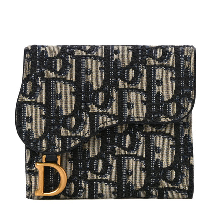 Christian Dior Oblique Saddle Lotus Wallet Blue 1 of 10