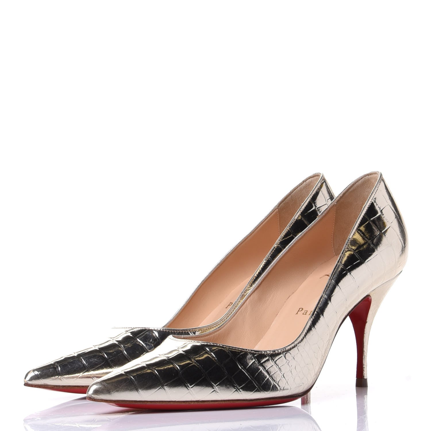 Christian Louboutin Metallo Cocco Clare 80 Pumps 36 Platine 3 of 9