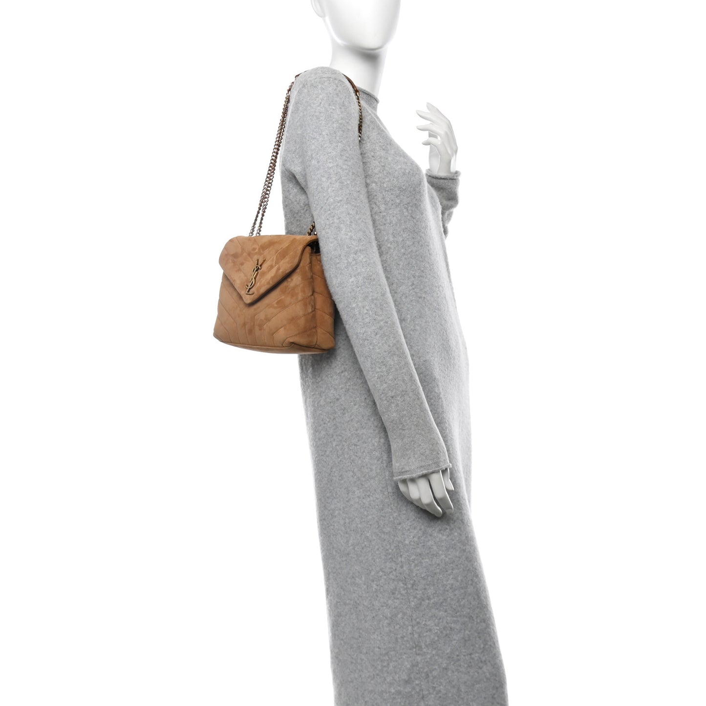 Suede Calfskin Y Quilted Monogram Small Loulou Chain Satchel Cinnamon