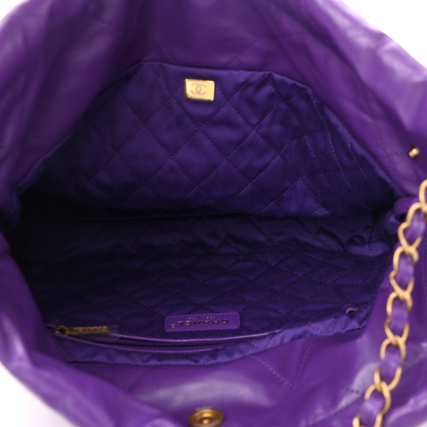 Shiny Calfskin Quilted Small Chanel 22 Purple