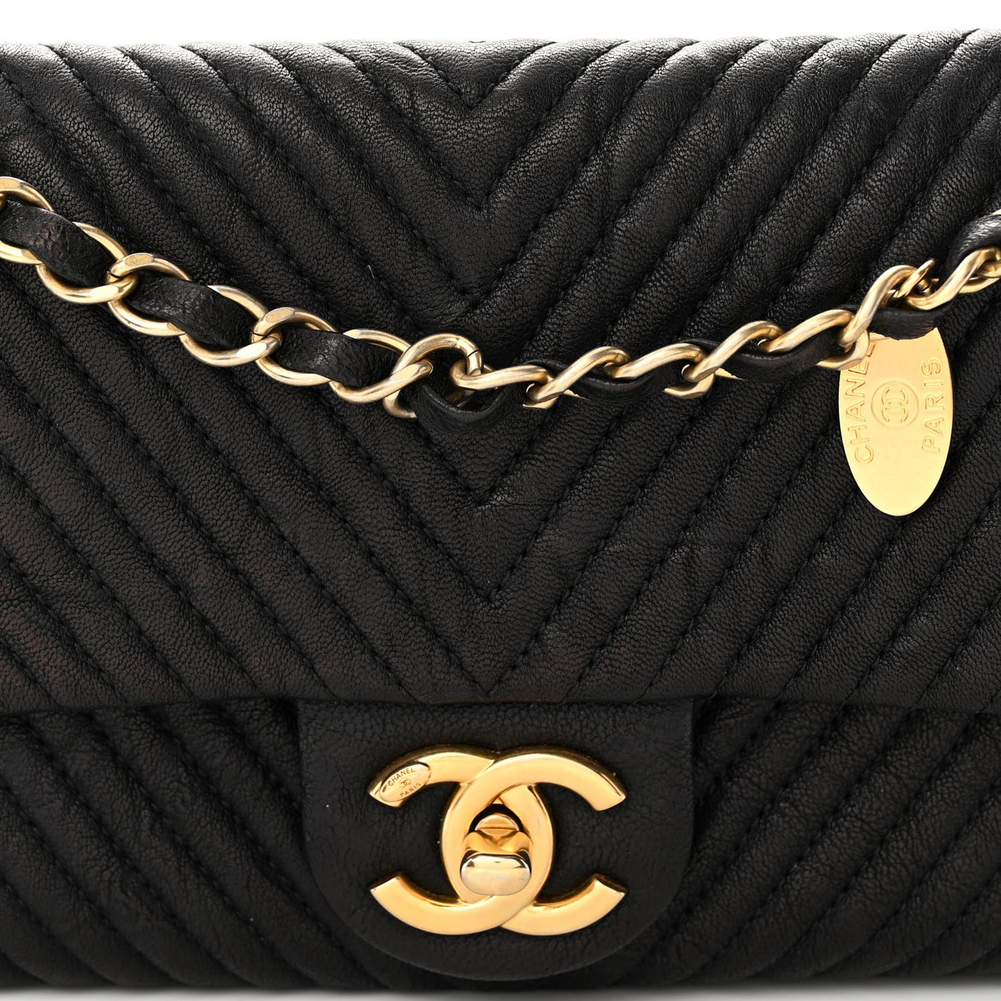 Calfskin Surpique Chevron Small Flap Black
