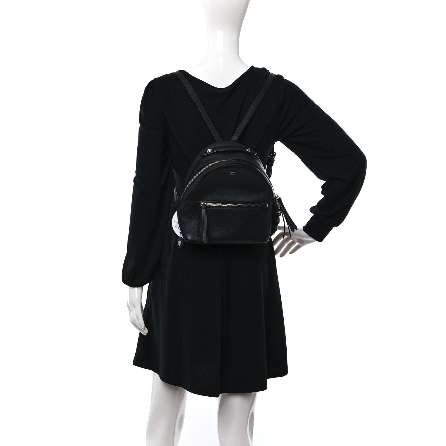 Fendi Vitello Dolce Crystal Croc Tail Mini Backpack Black 2 of 9